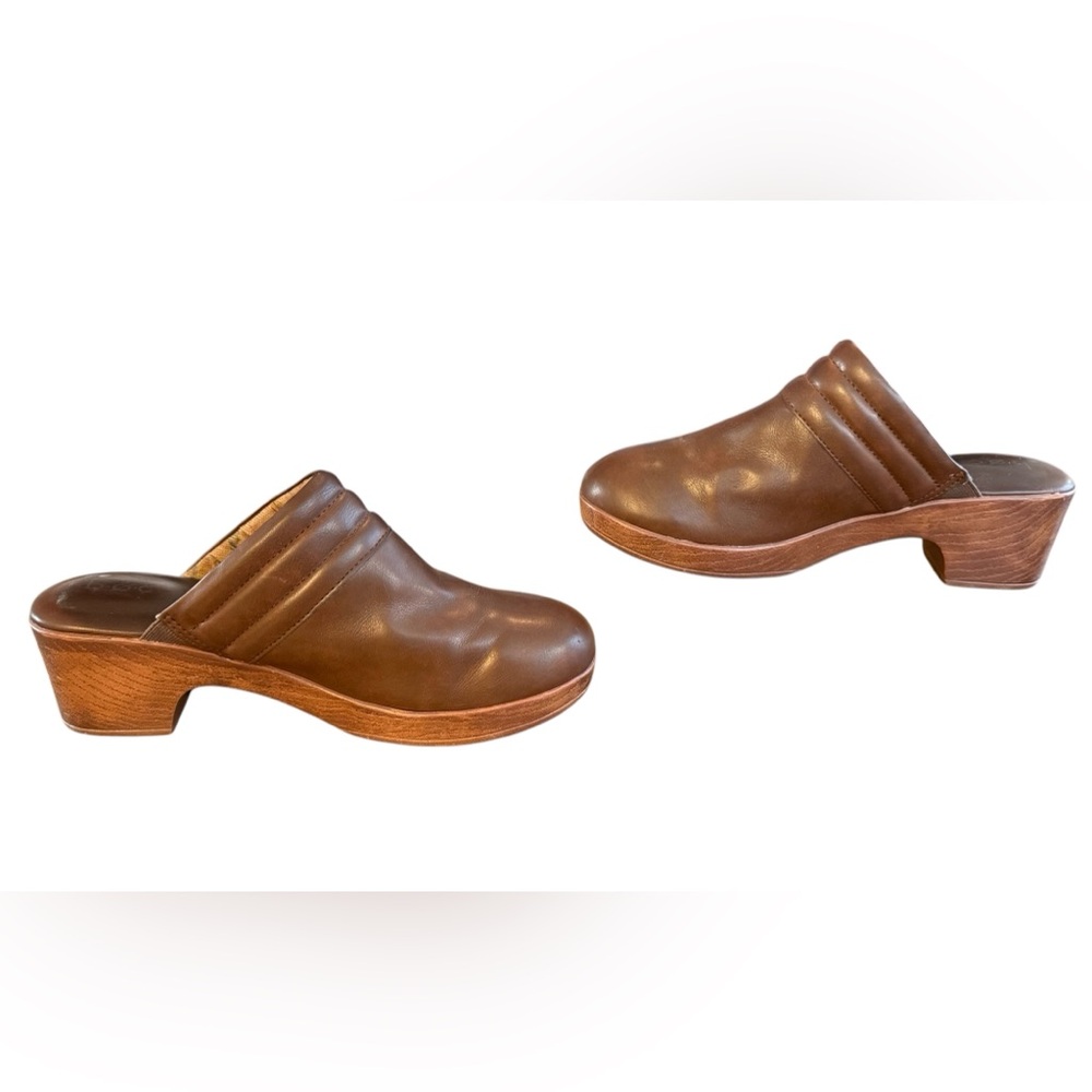 b.o.c. Brown Leather Mules with Wooden Heel Women’s Size 11 M - Picture 5 of 8